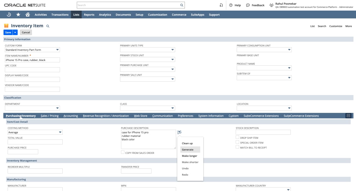 Tối ưu vận hành bằng Trí tuệ nhân tạo (AI) trên phiên bản NetSuite 2024.1